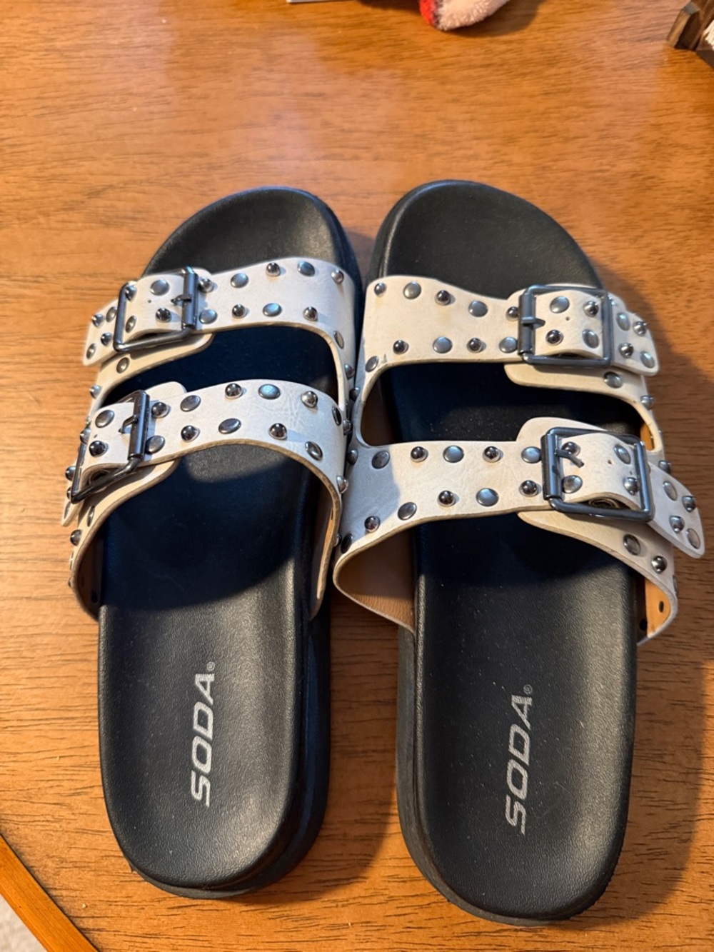 Soda Cream Double-Buckle Stud Slide Sandals